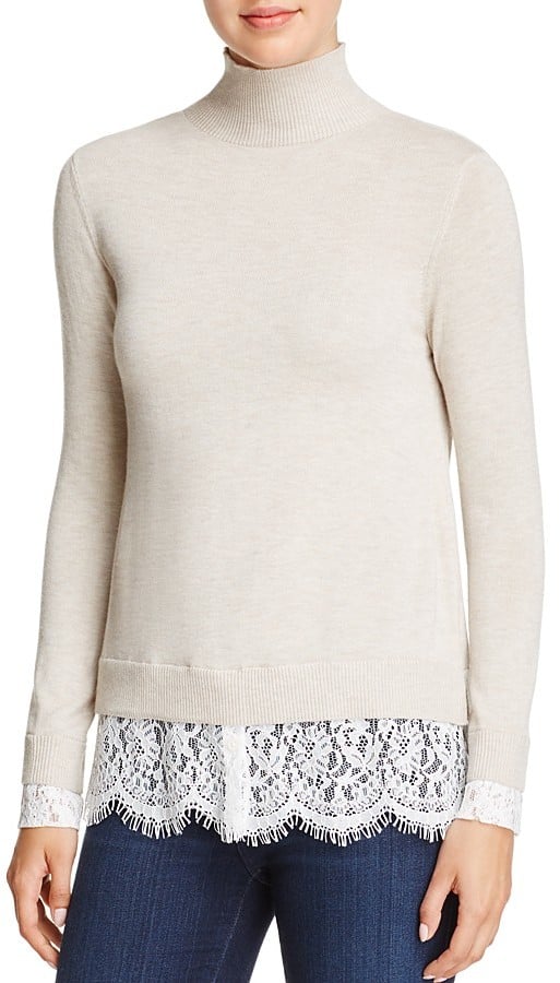 Joie Fredrika Lace-Trimmed Mock-Neck Sweater