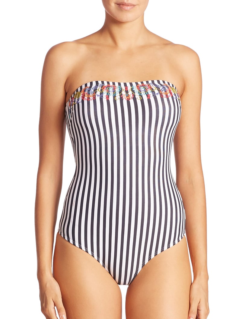 VINCE CAMUTO Pinstripe Bandeau One Piece Swimsuit