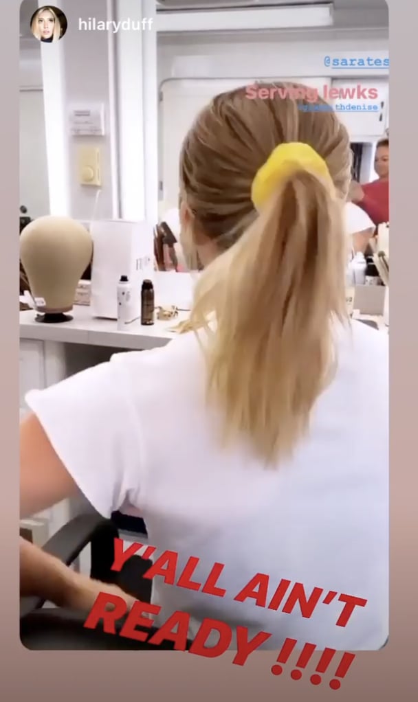 Hilary Duff Wearing a Scrunchie on the Set of Lizzie McGuire