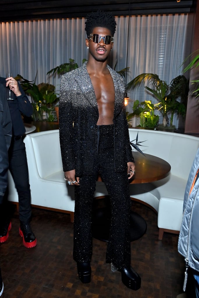 Lil Nas X Wears Sequin Suit and Platform Boots at GQ Awards