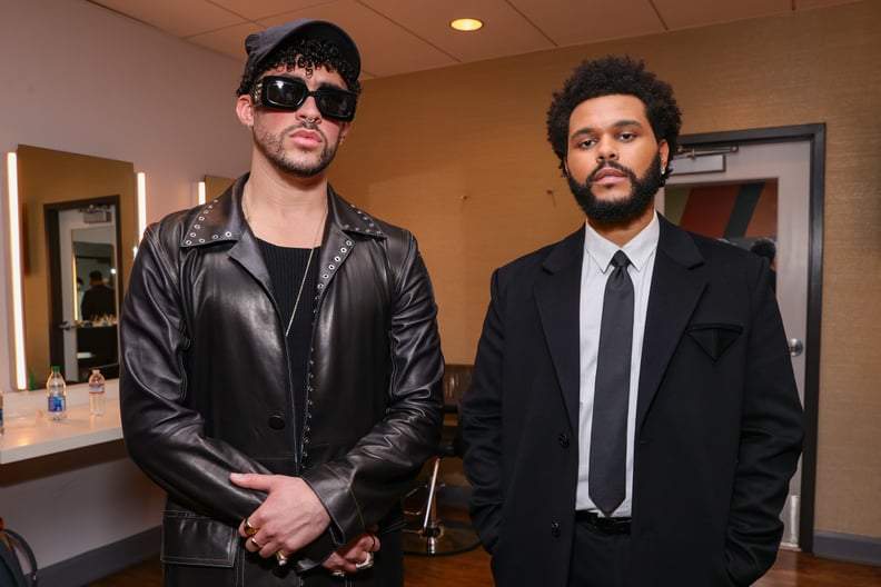 LOS ANGELES, CALIFORNIA - MAY 23: Bad Bunny and The Weeknd pose backstage for the 2021 Billboard Music Awards, broadcast on May 23, 2021 at Microsoft Theater in Los Angeles, California. (Photo by Rich Fury/Getty Images for dcp)