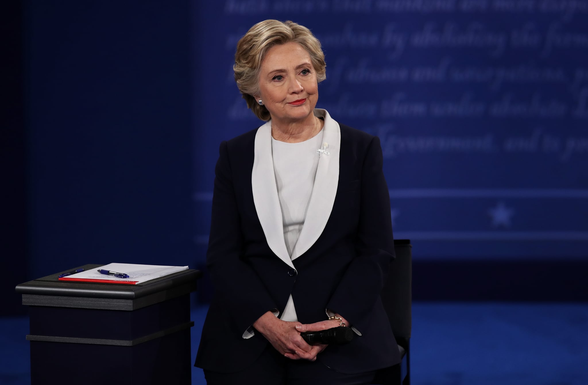 ST LOUIS, MO - OCTOBER 09:  Democratic presidential nominee former Secretary of State Hillary Clinton listens during the town hall debate at Washington University on October 9, 2016 in St Louis, Missouri. This is the second of three presidential debates scheduled prior to the November 8th election.  (Photo by Win McNamee/Getty Images)