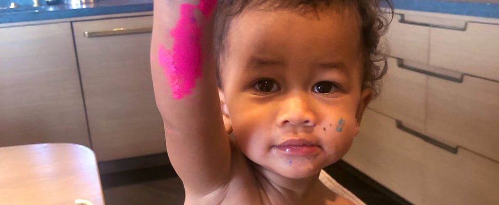 Chrissy Teigen Twitter Photo of Miles Covered in Paint