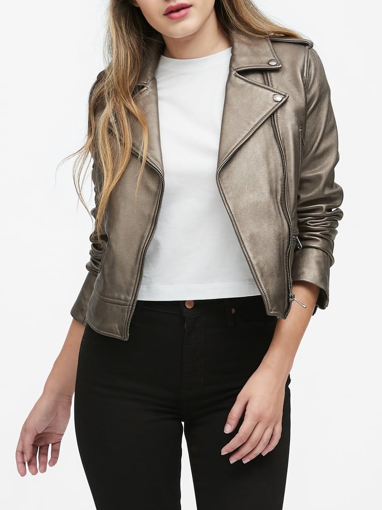 Metallic Leather Moto Jacket