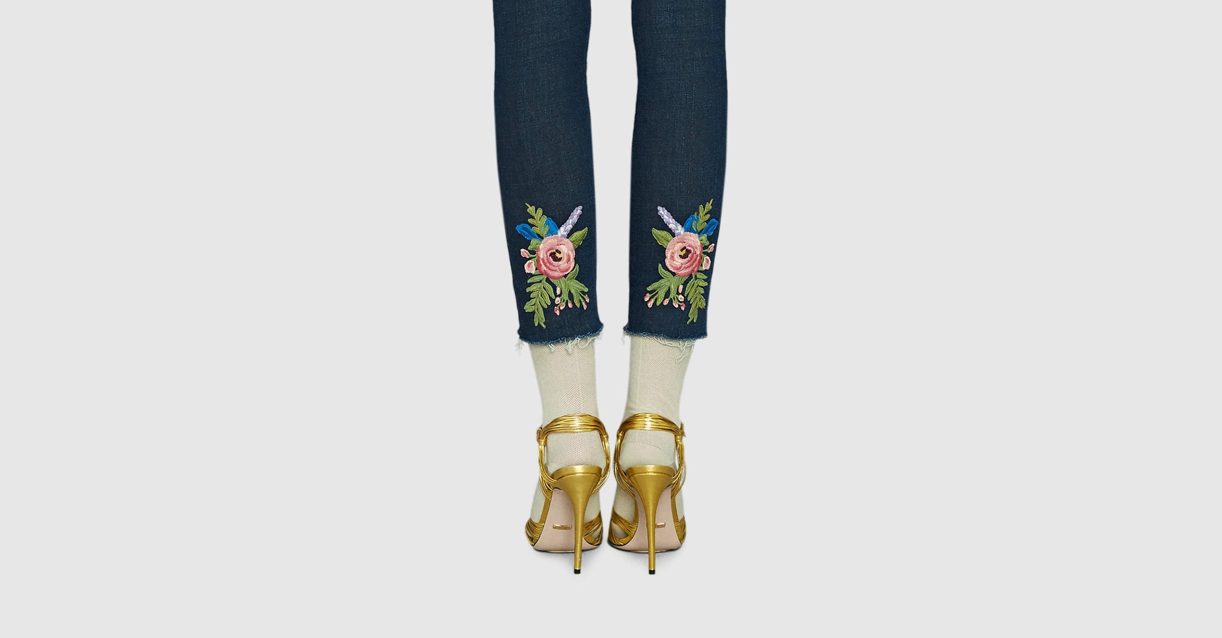 Girls' Floral Embroidered High-rise Ankle Straight Jeans - Cat