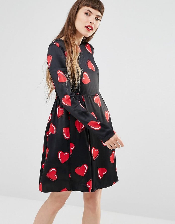 Love Moschino All Over Heart Print Long Sleeve Dress