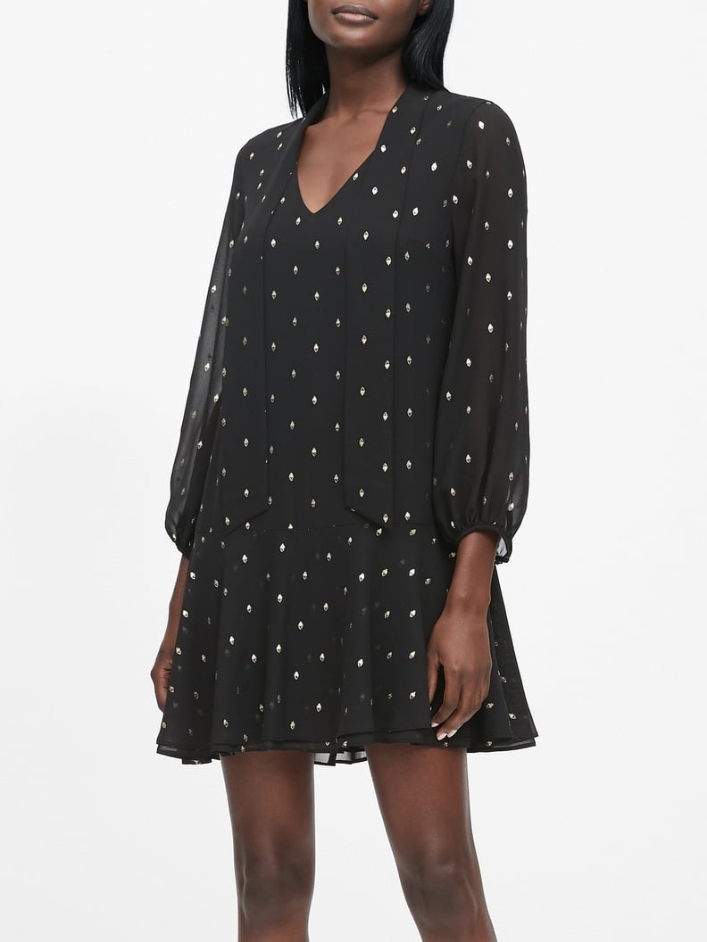 Metallic Dot Tie-Neck Dress