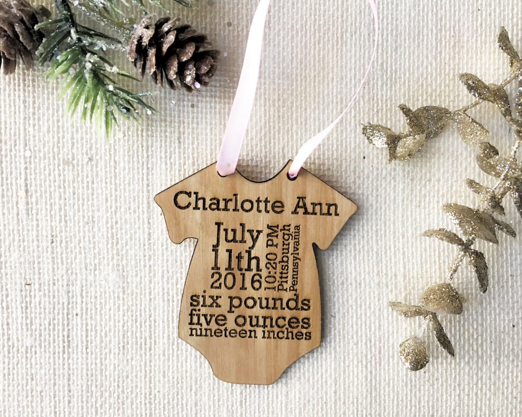 Wood Onesie Birth Stats Ornament
