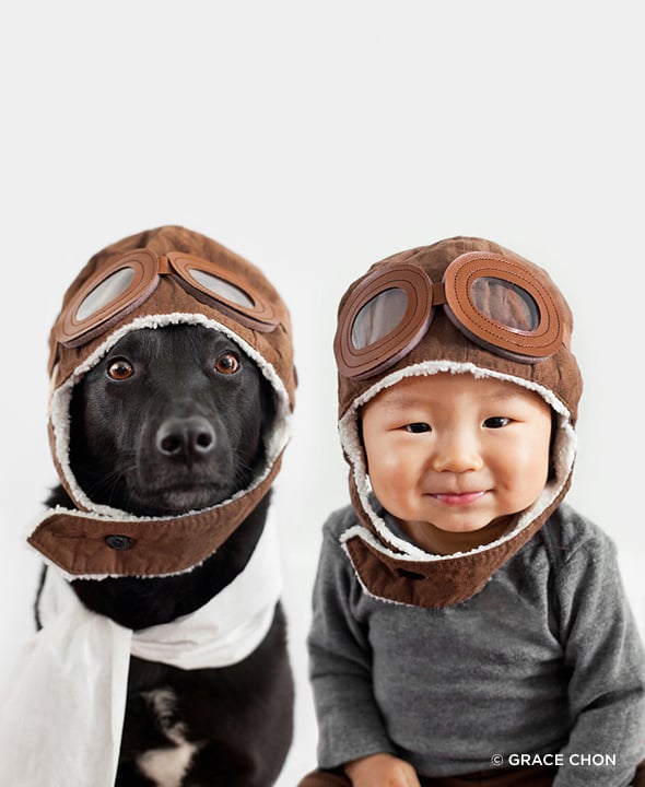 Dog and Baby Dress Up in Matching Outfits