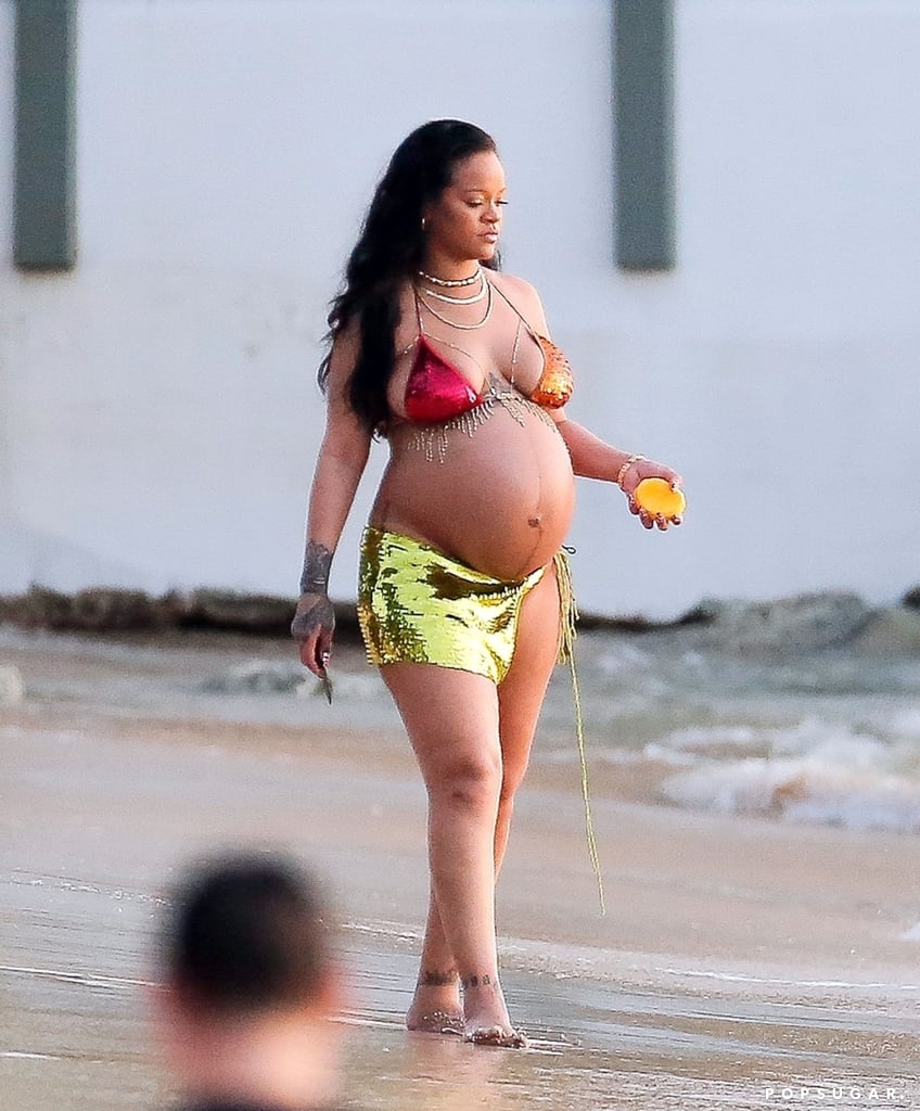 Rihanna Wearing a Sequin Bikini and Skirt