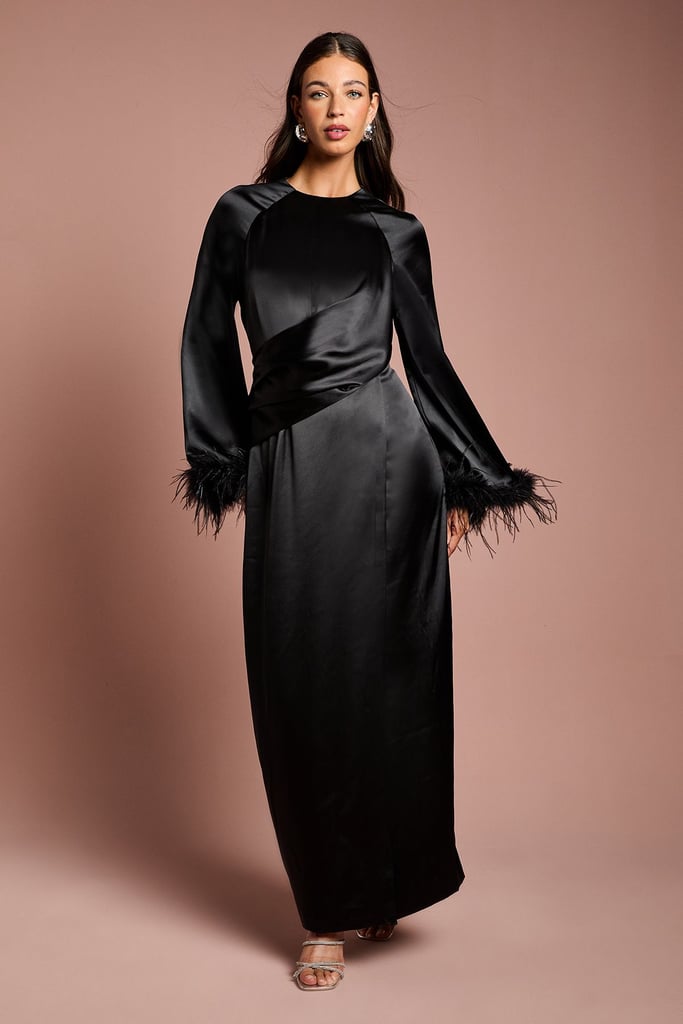 Coast Feather Trim Satin Maxi Dress