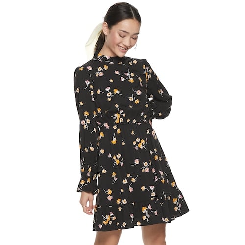 POPSUGAR Print Ruffle Mockneck Mini Dress