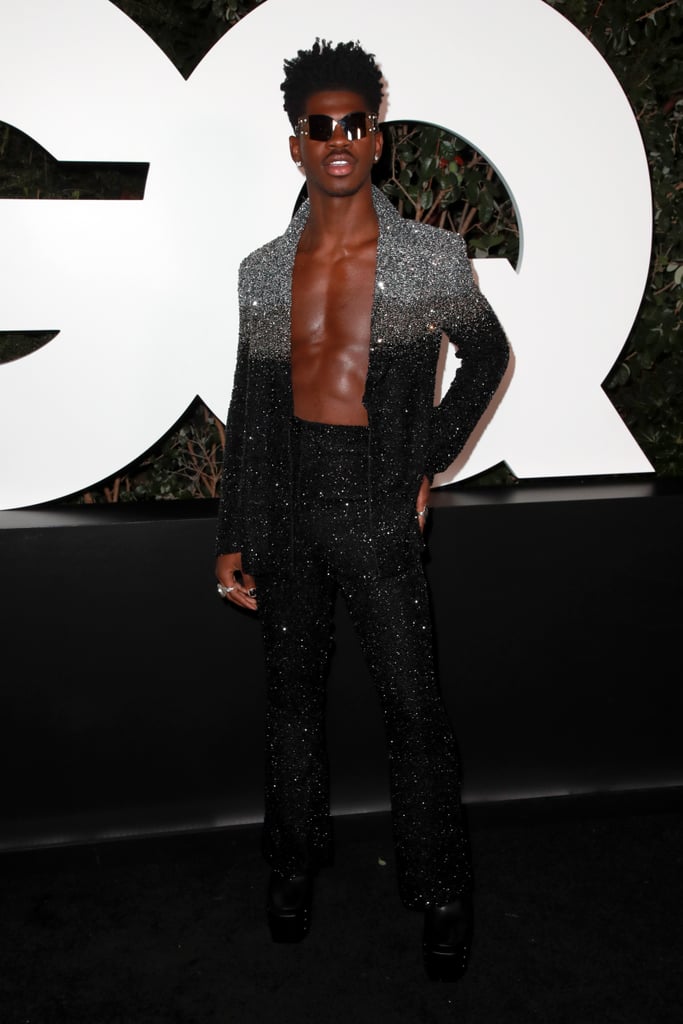 Lil Nas X Wears Sequin Suit and Platform Boots at GQ Awards