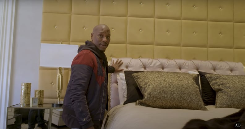 Tyrese Gibson's Suede Bed Frame With 24-karat Gold Buttons