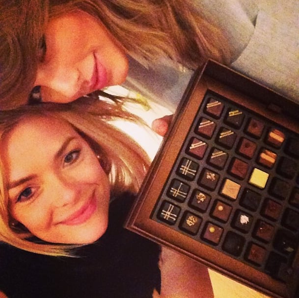 Jaime King and Taylor Swift cozied up to a delectable box of chocolates for a girls' night in.
Source: Instagram user jaime_king