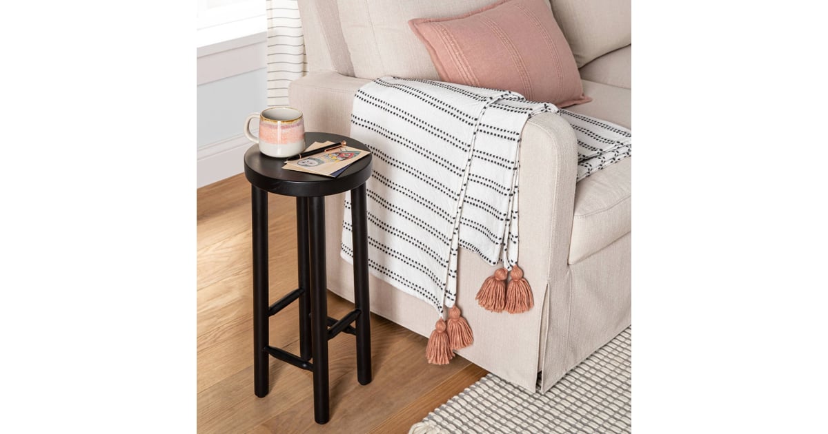Stripe Tassel Throw Blanket in Sour Cream/Dark Gray With Pink Tassels
