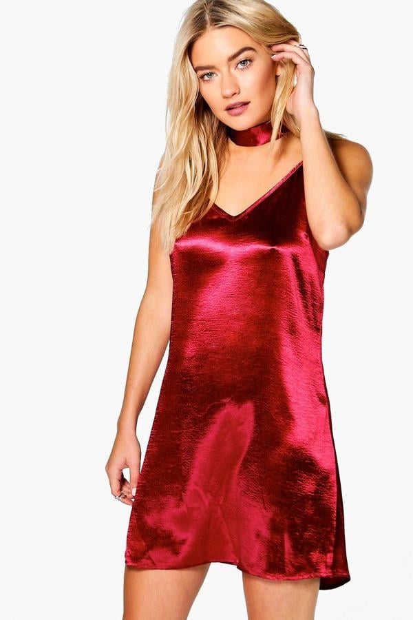 boohoo Ava Tie Neck Satin Slip Dress