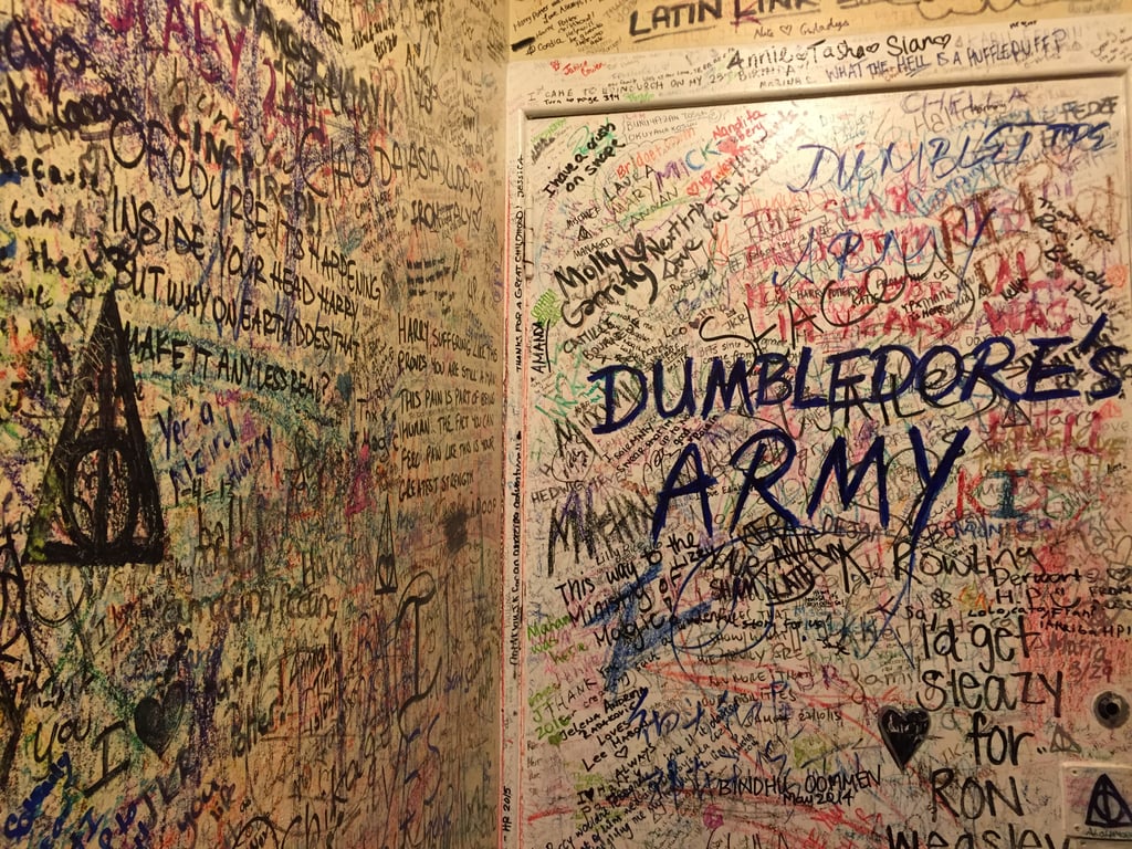 Fans have completely covered every surface of The Elephant House bathrooms with messages about how Harry Potter has affected their lives and other symbols and quotes related to the series. Employees used to clean them off, but they have since given up. They do, however, have to replace the toilet seats often as they break from people trying to reach bare spots in the ceiling and walls.