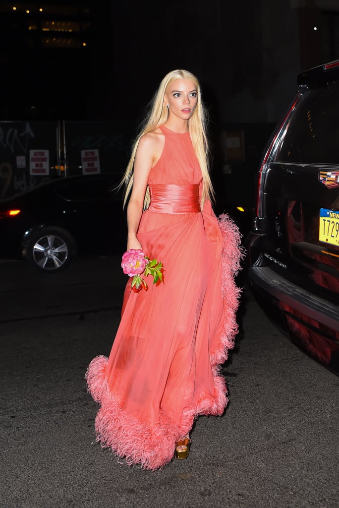 Pink Feather Dress, Metallic Rose Shoes