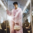 Lil Nas X Pairs a Purple Shearling Coat With a Tan Purse For Coach