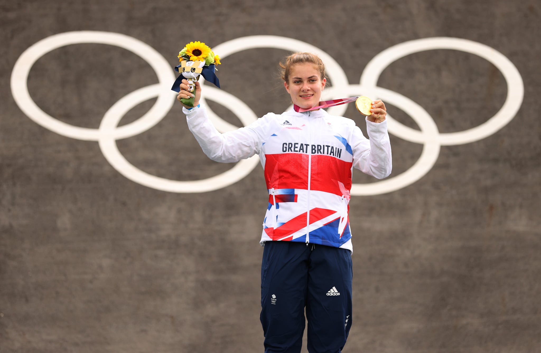 TOKYO, JAPAN - JULY 30: Bethany Shriever of Team Great Britain poses with the gold medal after the Women's BMX final on day seven of the Tokyo 2020 Olympic Games at Ariake Urban Sports Park on July 30, 2021 in Tokyo, Japan. (Photo by Francois Nel/Getty Images)