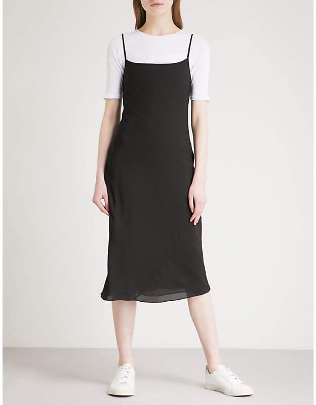 Theory Ribbed-Trim Silk-Chiffon Dress 