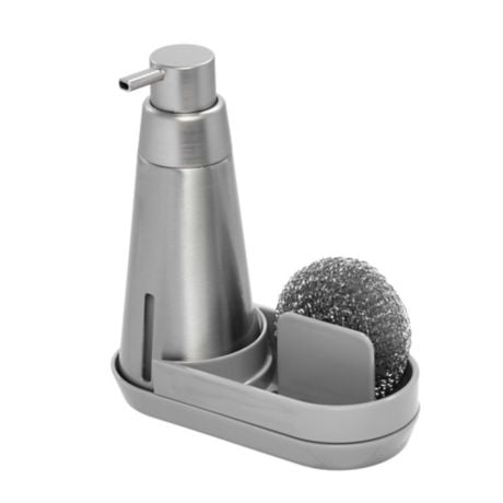 Squared Away 3-Piece Stainless Steel Soap Pump Caddy with Coil Scrubber