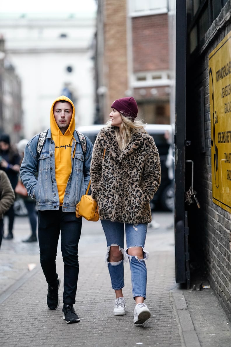 Style Your Leopard-Print Coat With: Jeans, Sneakers, and a Beanie