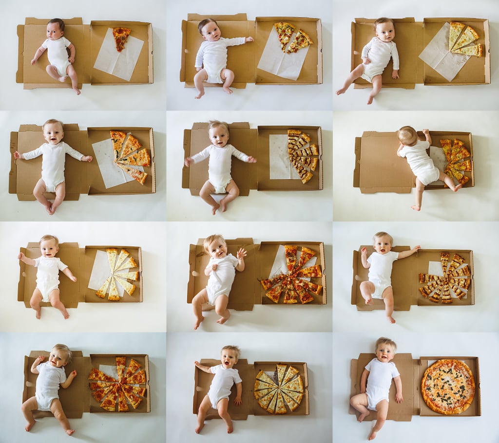 Baby's Monthly Milestone Photos With Pizza Slices
