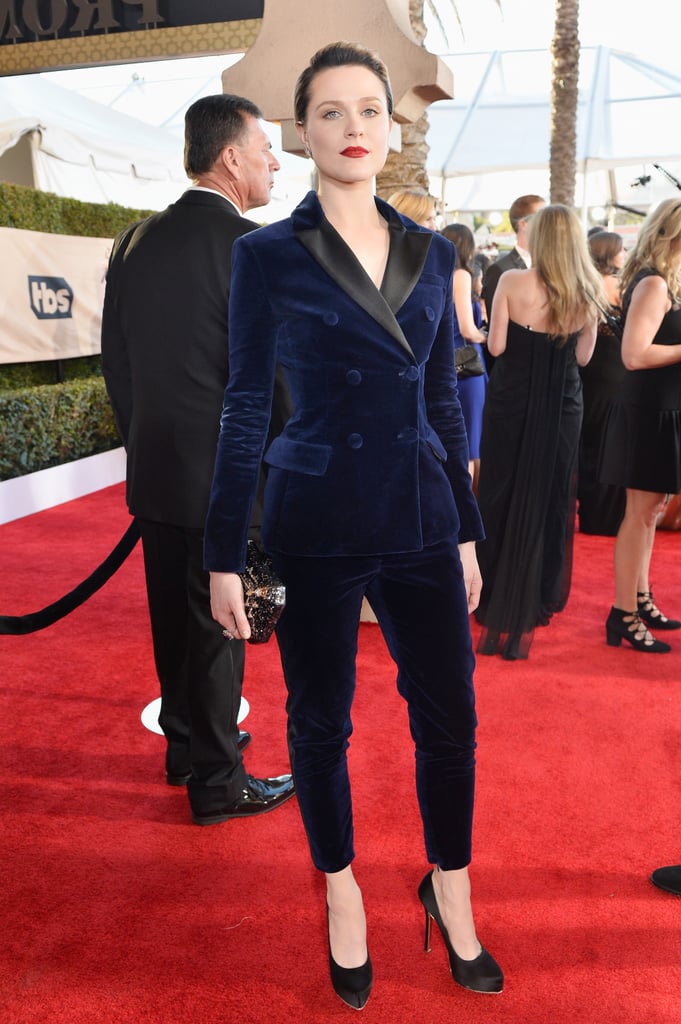 For the 2017 SAG Awards, the actress chose a velvet Altuzarra pantsuit. She revealed that she had "promised [herself she'd] wear a suit to every awards show" in order to send a message that women shouldn't have to follow societal norms when it comes to dressing.