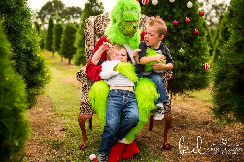 Back when I was a little kid over 20 years ago, I remember my mom "surprising me" with a stuffed Grinch after my holiday recital. As soon as she presented me with my new toy, I immediately went berserk and demanded that my dad sleep on the couch to protect my gifts from my new green foe. Looking back, I find it absolutely hysterical. And thankfully, this kind of humor isn't lost upon the latest generation of parents. Kim Durham — the owner of KD Photography based out of Gravette, AR — has recently started doing Grinch-themed photo shoots, and boy, are they a f*cking hit among parents. 
While Kim says she wasn't the first person to think of the idea, she was inspired while doing housework one day. "A few months ago I was watching How the Grinch Stole Christmas while folding laundry and it reminded me of something similar I saw last Winter," Kim told POPSUGAR. After throwing together a costume, Kim got to work shooting, charging families $85 per session.
The idea instantly took off for the holiday season. By the end of September, Kim was completely booked through most of the Winter. In fact, a couple is traveling from as far as California to have their children's photo done. And while there are some unhappy faces, Kim assures parents that it's all in good fun. "Our Grinch doesn't always cause the tears — we have kisses, hugs, and little baby snuggles, too!" she wrote in a Facebook post. "Don't be alarmed, the kids in this photo aren't traumatized! They high-fived, hugged, and gave our Grinch fist bumps at the end. The parents are close by!"
Scroll ahead to get a look at these hysterical photos that will surely get you in a premature holiday spirit. 

    Related:

            
            
                                    
                            

            25 Hysterical Holiday Card Photo Fails That Probably Look Just Like Yours