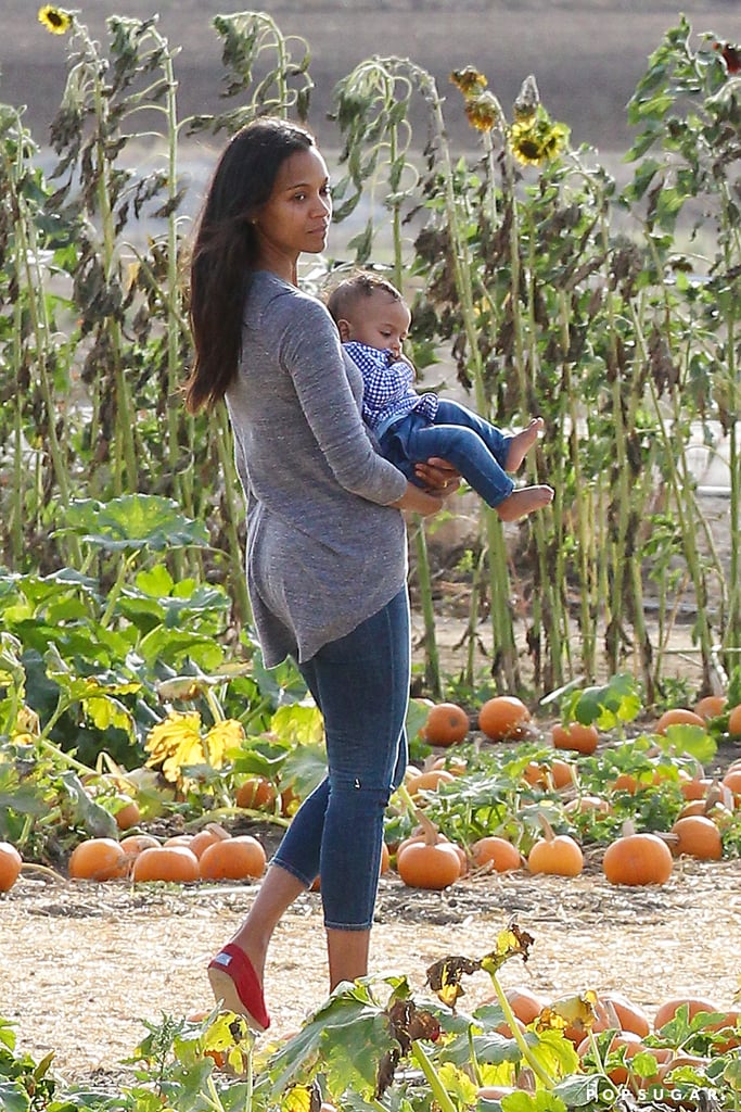 Zoe Saldana and Marco Perego Take Twins to the Pumpkin Patch