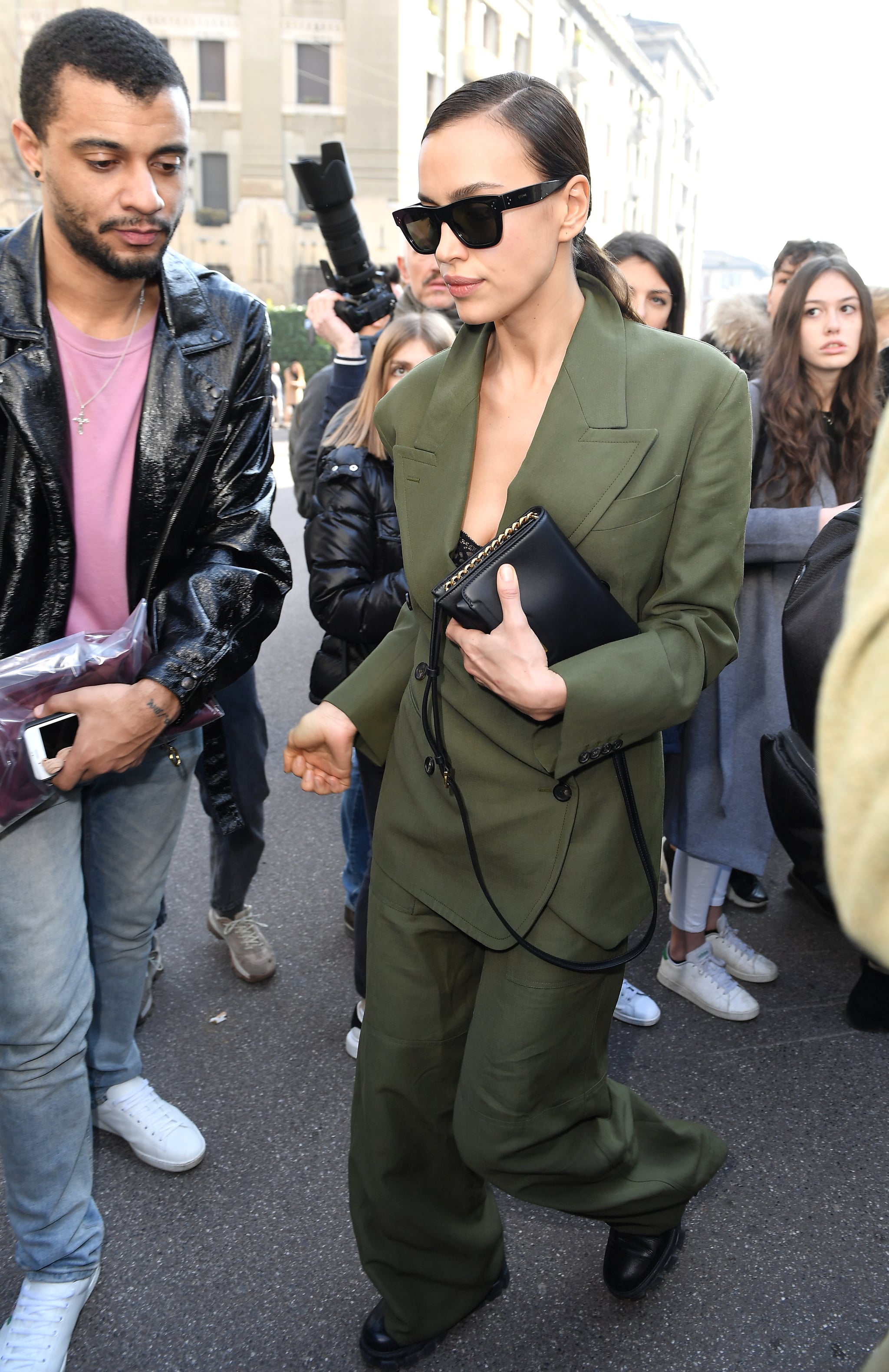 Irina Shayk Green Leather Jacket