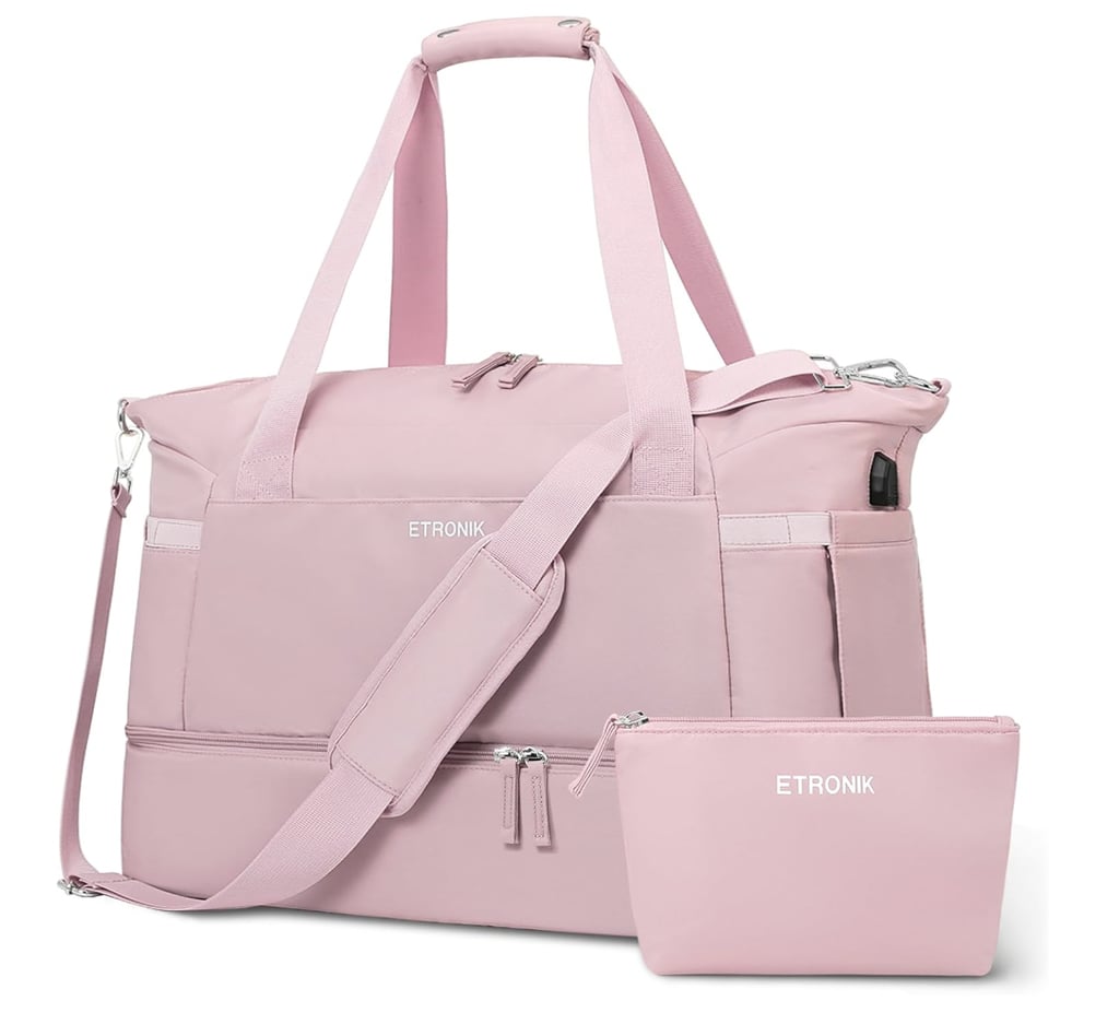 Etronik Medium Gym Bag in Pink ($30, originally $38)
If you love Barbiecore, you need this bag in your life. It can be used for the gym or for travel and features a USB charging port and handy shoe compartment. There's also a side pocket for your water bottle, multiple air vents, and a detachable shoulder strap. Did we mention it comes with a matching toiletry bag?