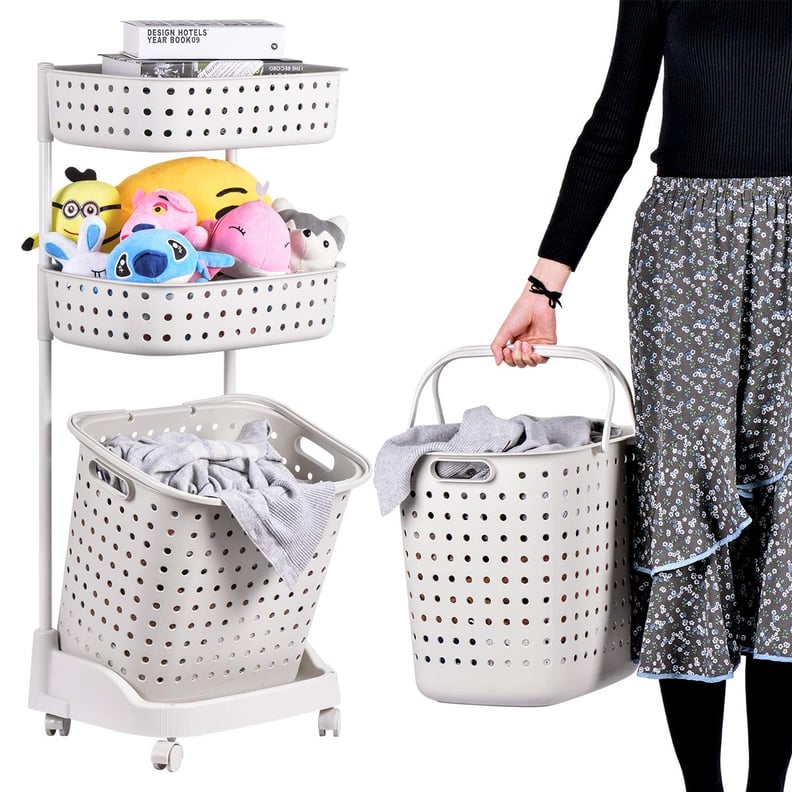 Laundry Basket With Wheel Rolling 3-Tier Basket