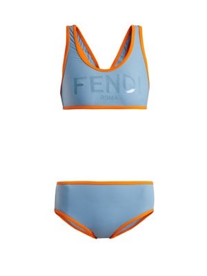 Fendi Logo-Print Racer-Back Performance Bikini