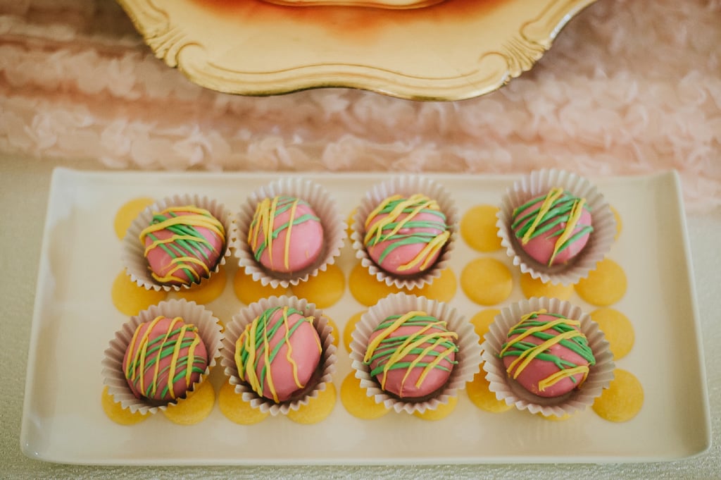 Cake truffles were made in the invitation colors.
