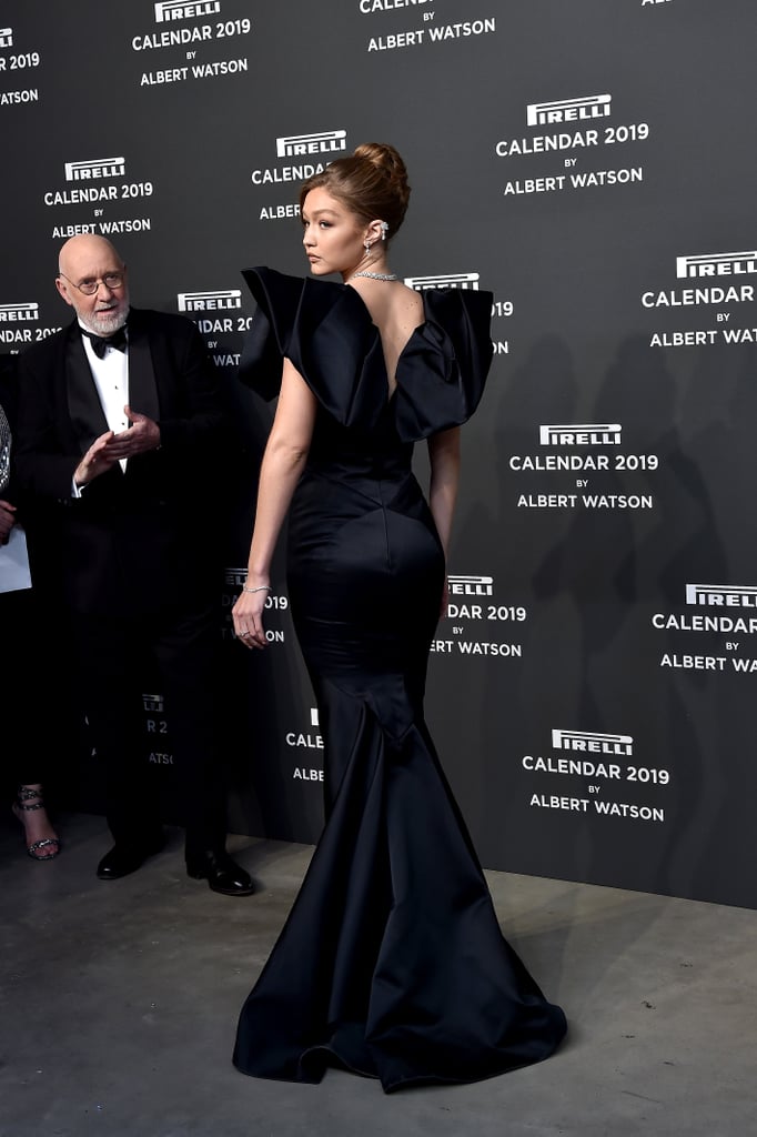 Gigi Hadid Black Zac Posen Dress at Pirelli Calendar Event