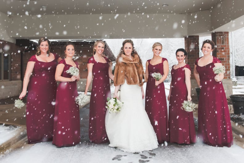 Your bridesmaids can wear a dark, beautiful color.