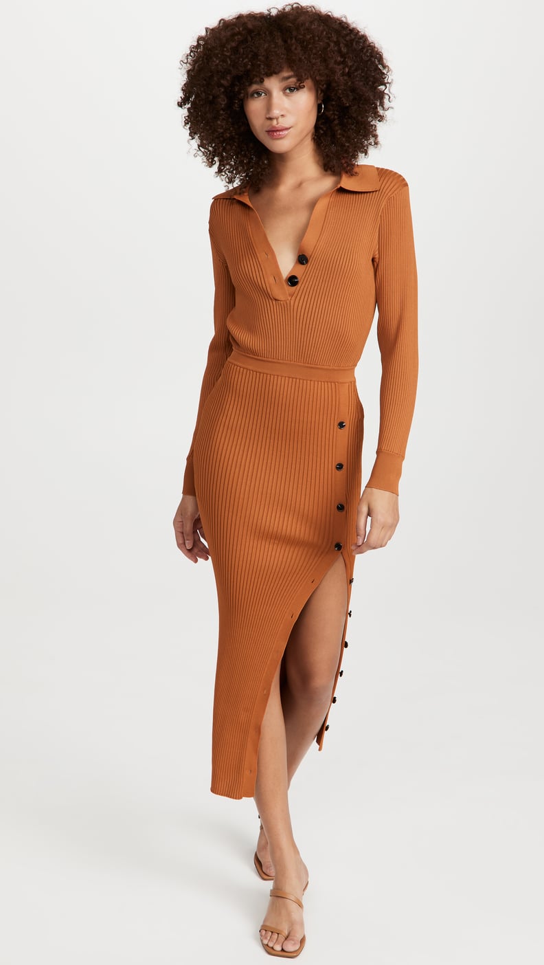 Self Portrait Cinnamon Ribbed Knit Midi Dress