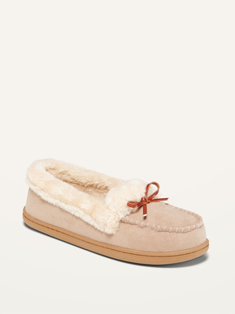 Water-Repellent Faux-Fur-Lined Moccasin Slippers