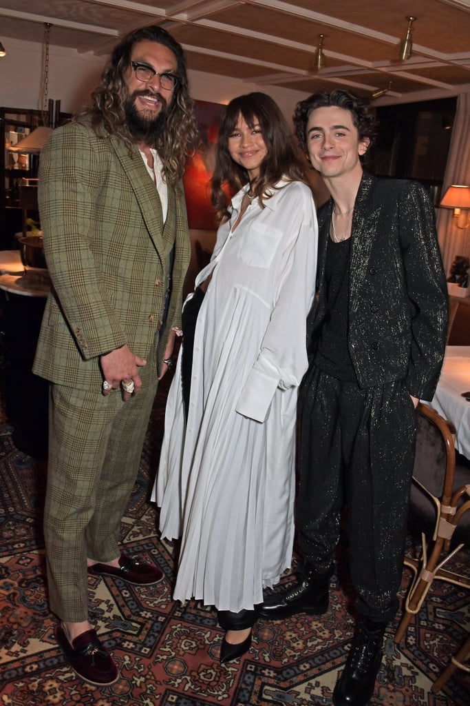 Jason Momoa, Zendaya, and Timothée Chalamet at a post-screening cocktail reception from Dune in London.
