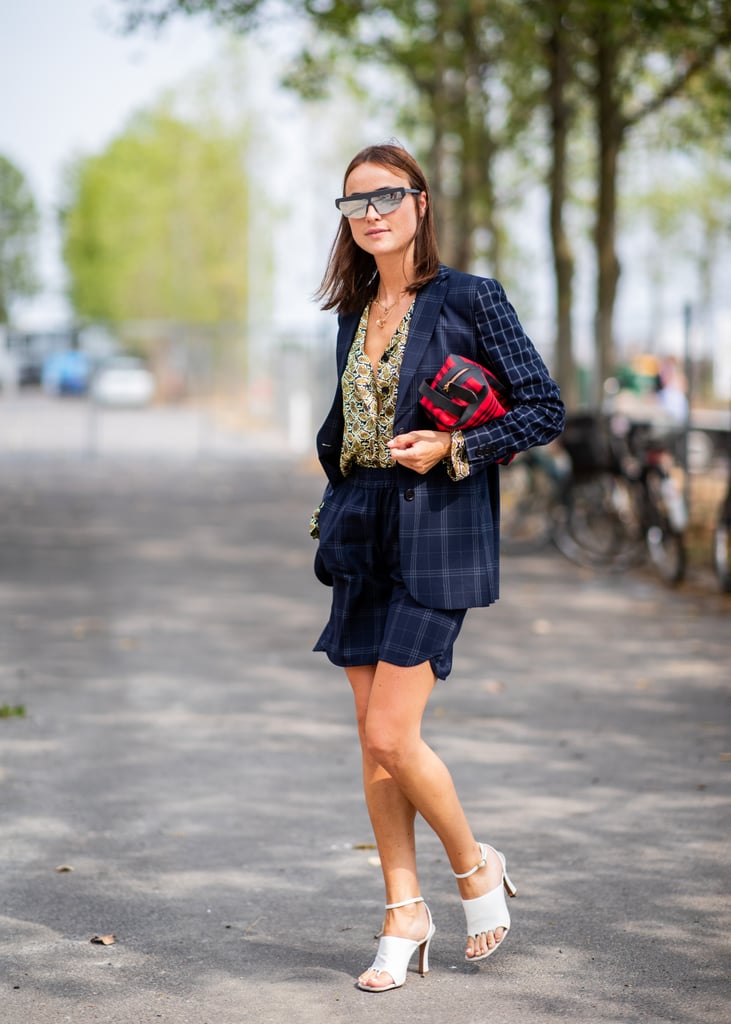 cream shorts and blazer suit