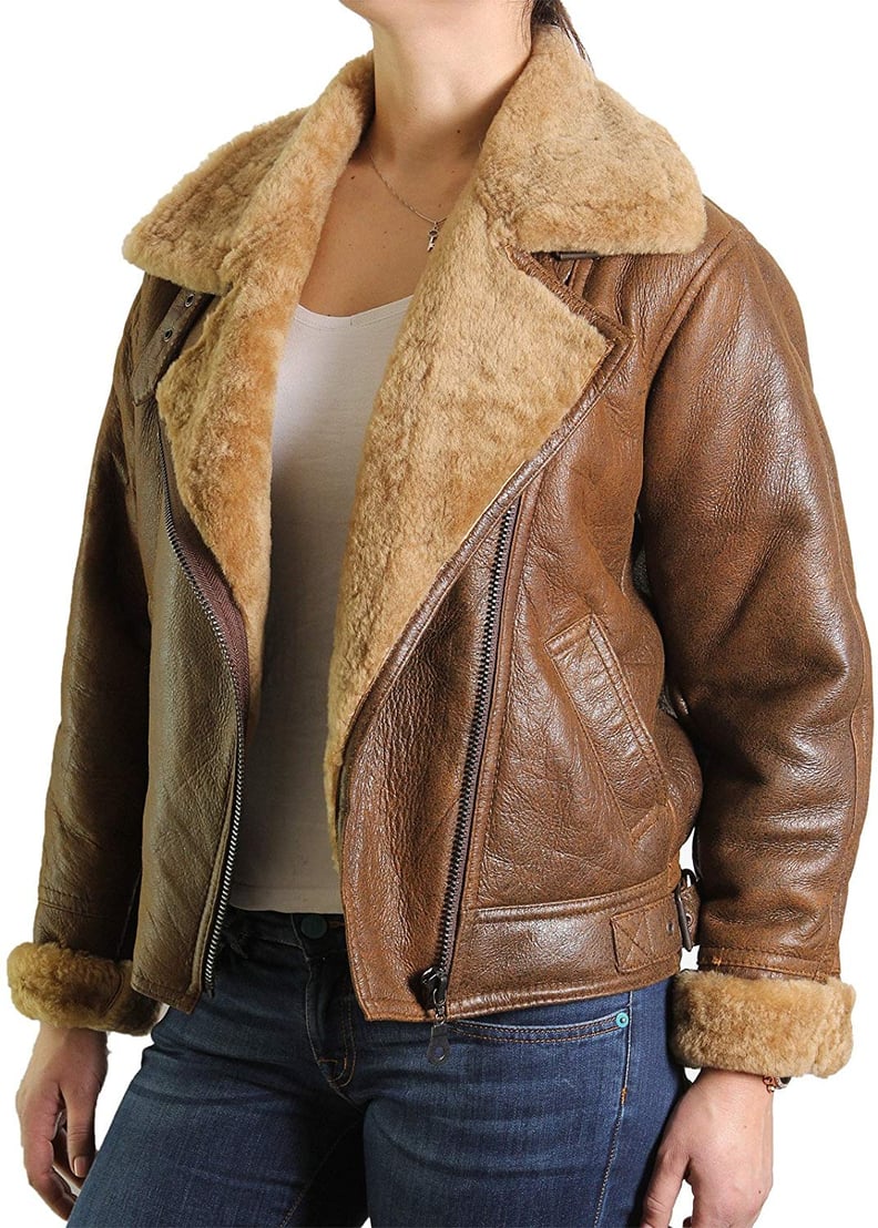 Brandslock Real Shearling Sheepskin Leather Flying Bomber Aviator Jacket