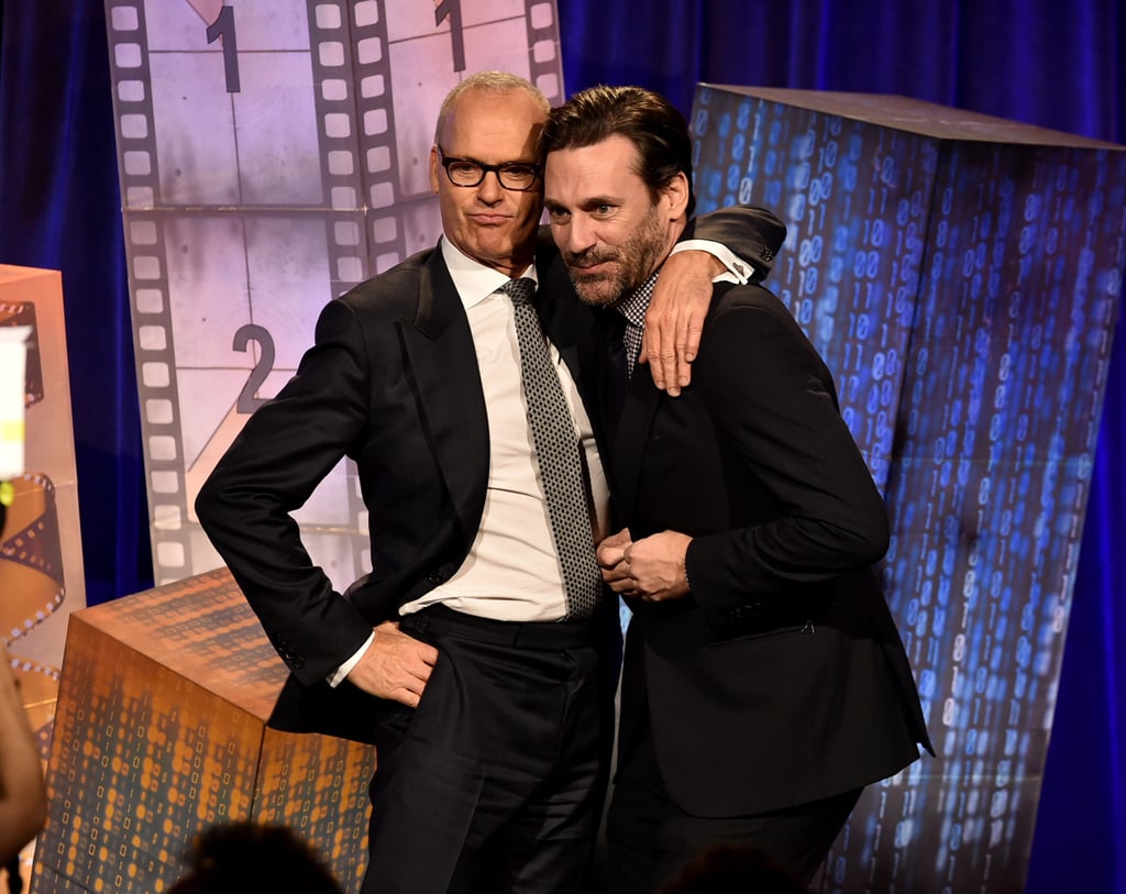 Jon Hamm and Michael Keaton goofed off on the stage.