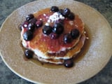 Blue Corn-Blueberry Pancakes with Orange-Honey Butter and Cinnamon Maple Syrup