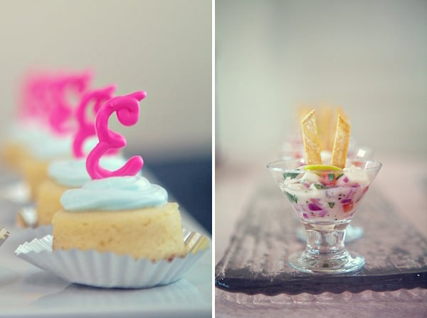 Remember who's the star! Mini cheesecakes are topped with the bride's first initial.