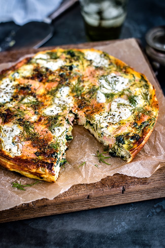 Smoked Salmon, Cottage Cheese, and Kale Frittata
