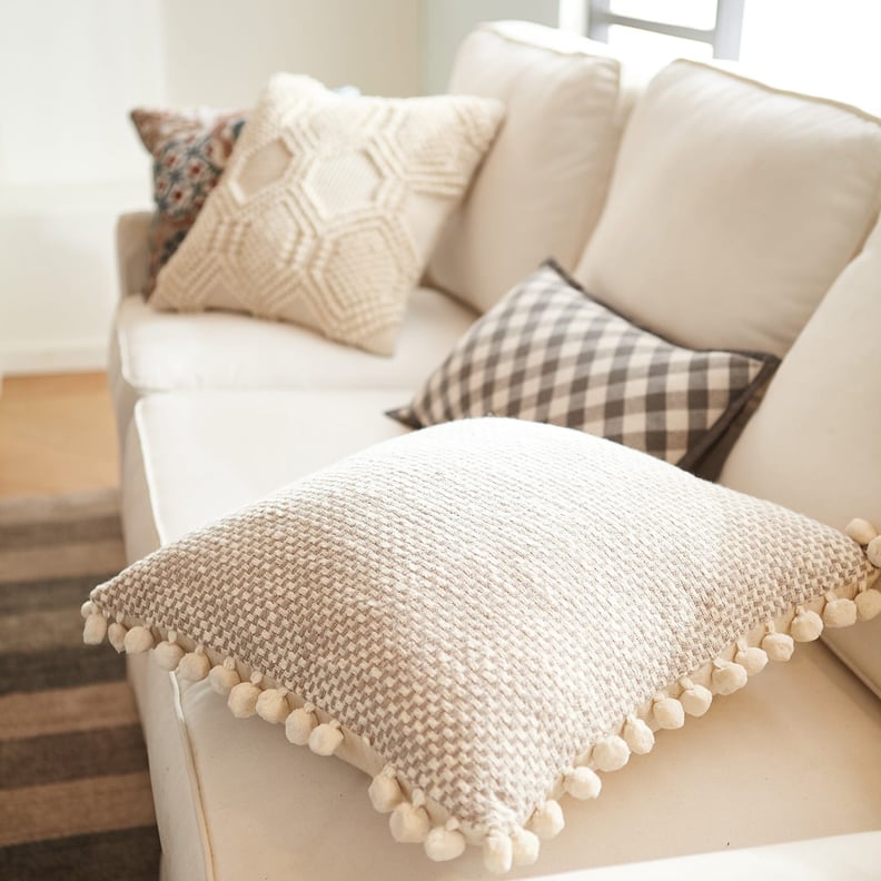 Chunky Textured Gray Pillow With Poms