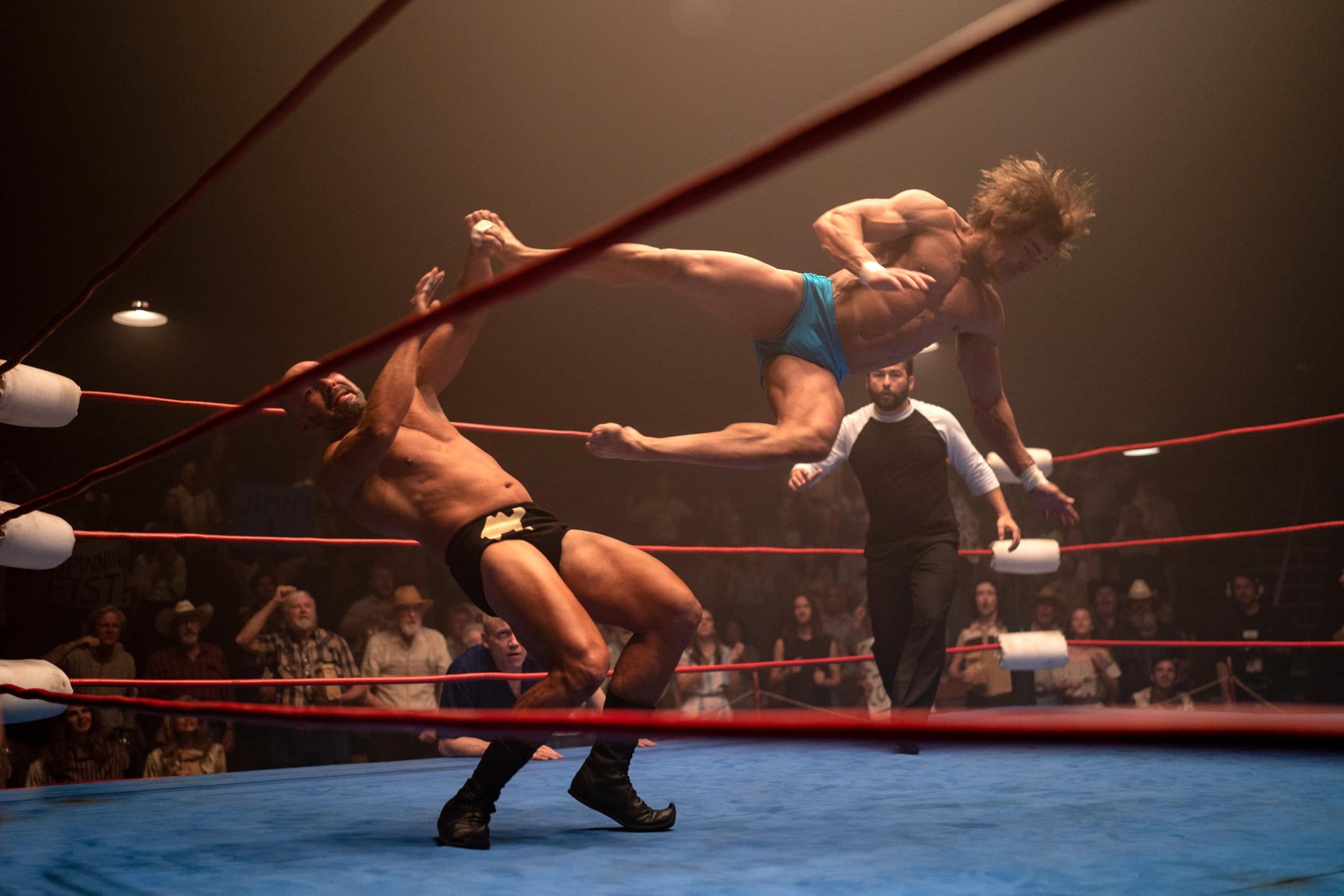 THE IRON CLAW, Zac Efron as Kevin Von Erich (centre), 2023.  A24 /Courtesy Everett Collection